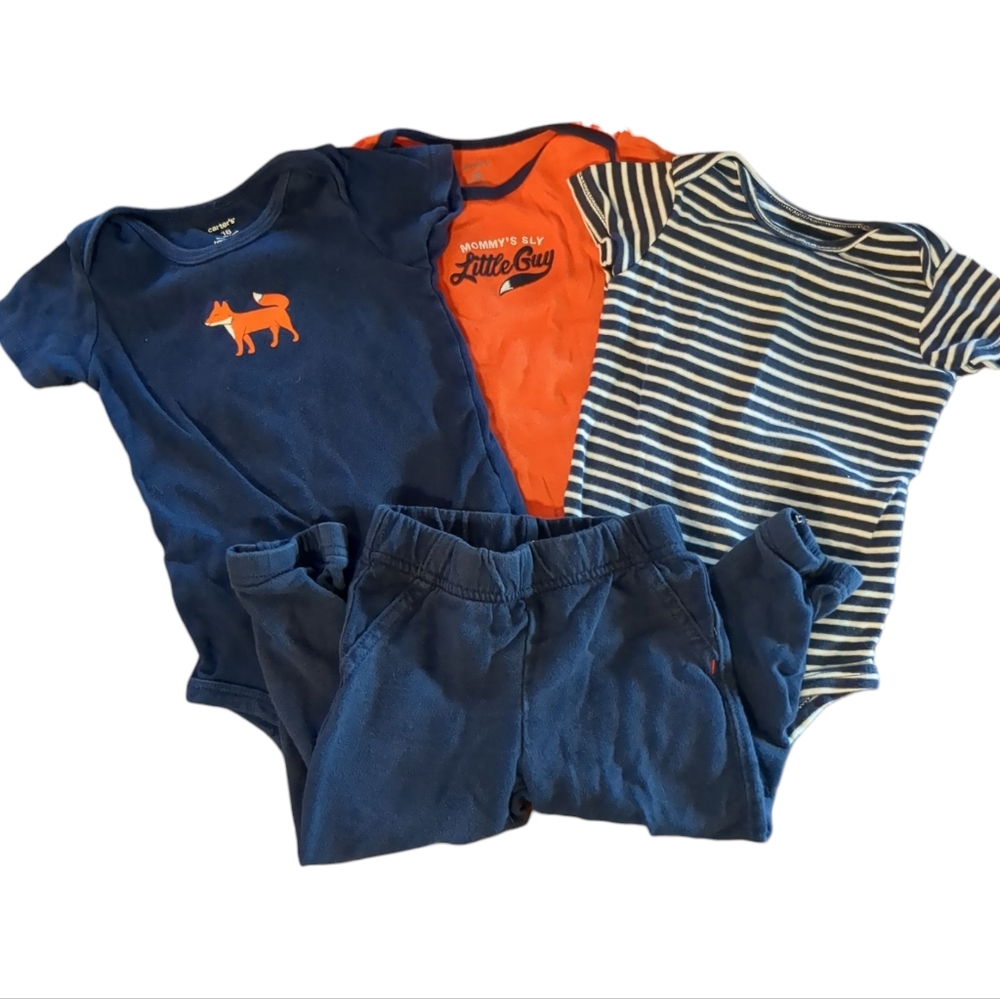 CARTER'S 4 Piece Boys Fox Orange And Navy Outfit Set
